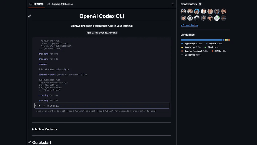 OpenAI Codex CLI 官网截图